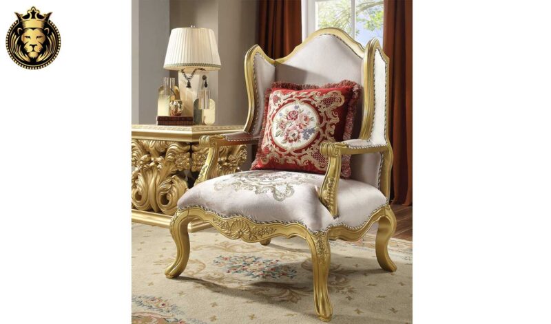 Natural Art & Craft Hand Carved European Style Teak Wood Royal Sofa Set 3+2+1 with Coffee Table & 2 Side Tables Luxury Golden Finish Living Room - Image 4