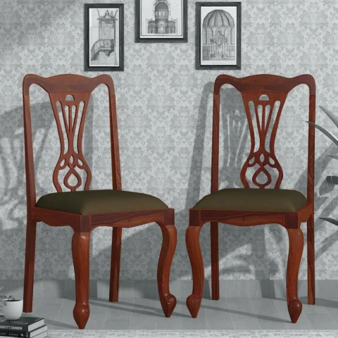 Natural Art & Crafts Clifford Design Handmade Teak Wood Dining Chair Modern Design, Perfect for Dining Room or Kitchen Honey Teak Finish (Set of 2)