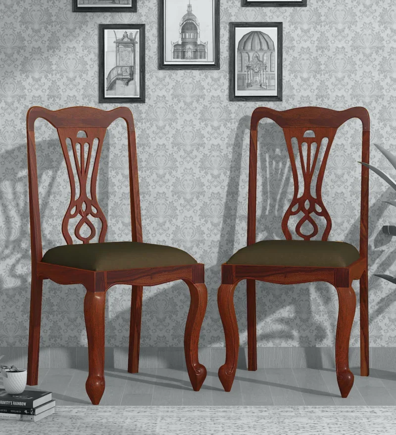 Natural Art & Crafts Clifford Design Handmade Teak Wood Dining Chair Modern Design, Perfect for Dining Room or Kitchen Honey Teak Finish (Set of 2)
