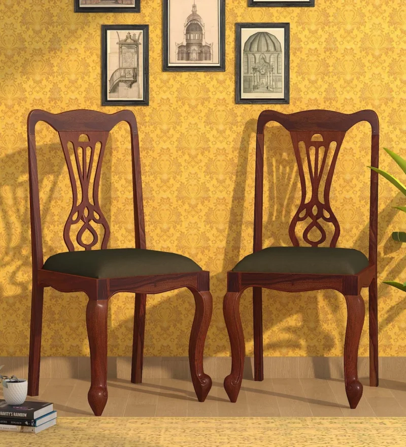 Natural Art & Crafts Clifford Design Handmade Teak Wood Dining Chair Modern Design, Perfect for Dining Room or Kitchen Honey Teak Finish (Set of 2) - Image 2