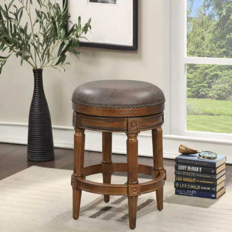 Natural Art & Crafts Epoch Style Accent Handmade Teak Wood Pouffe Ottoman Stool (Honey Finish)