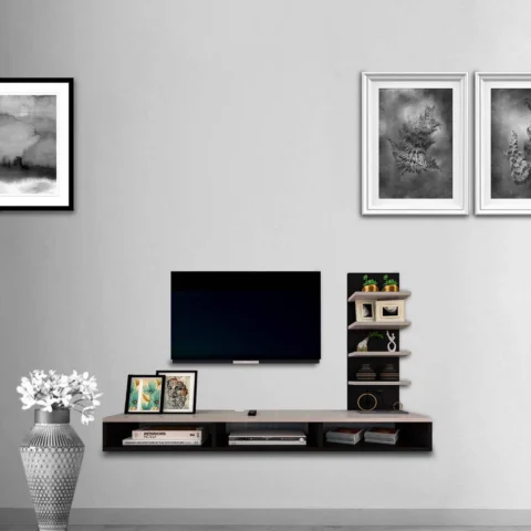 Natural Art & Crafts Fidora TV Unit in Walnut Finish for Modern Media Console with Versatile Storage Stylish Entertainment Center for Living Room (White & Wenge Finish)
