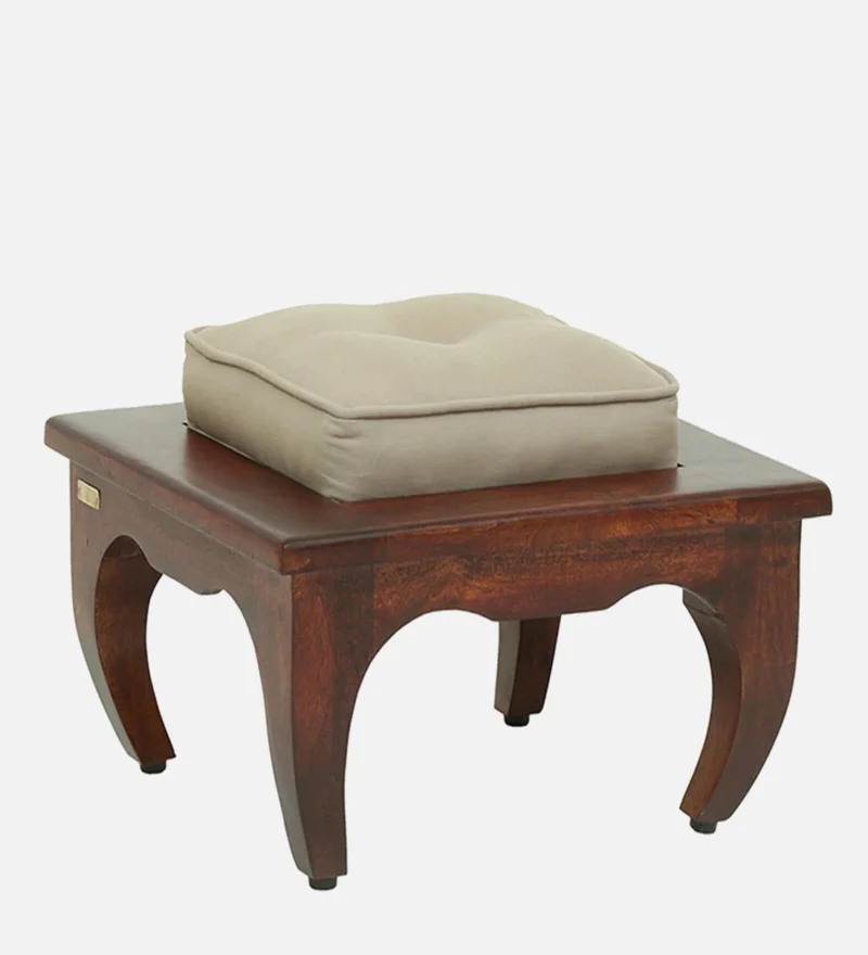 Natural Art & Crafts Bexley Stylish Handmade Teak Wood Pouffe Ottoman Stool (Oak Finish) - Image 3