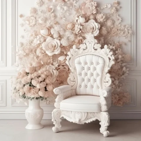 Natural Art & Crafts Pastel Royal Luxury Hand-Carved Teak Wood High Back Throne Chair Elegant Vintage Seating for Weddings and Special Occasions