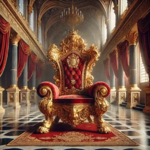 Natural Art & Crafts Majestic Luxurious Royal Golden Finish Luxury Hand-Carved Teak Wood High Back Throne Chair Elegant Vintage Seating for Weddings and Special Occasions (Red)