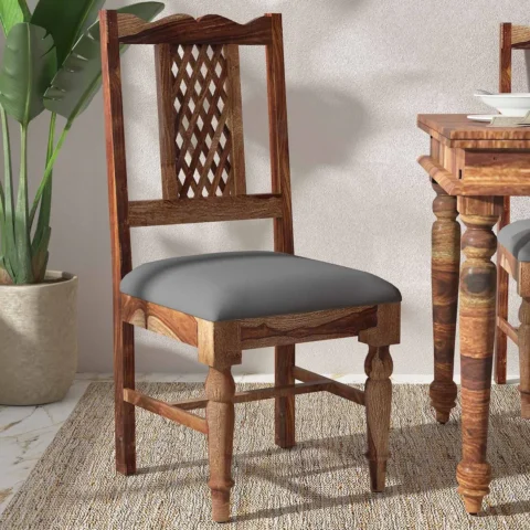 Natural Art & Crafts Krisa Scratch Design Handmade Teak Wood Dining Chair Modern Design, Perfect for Dining Room or Kitchen (Rustic Teak Finish)