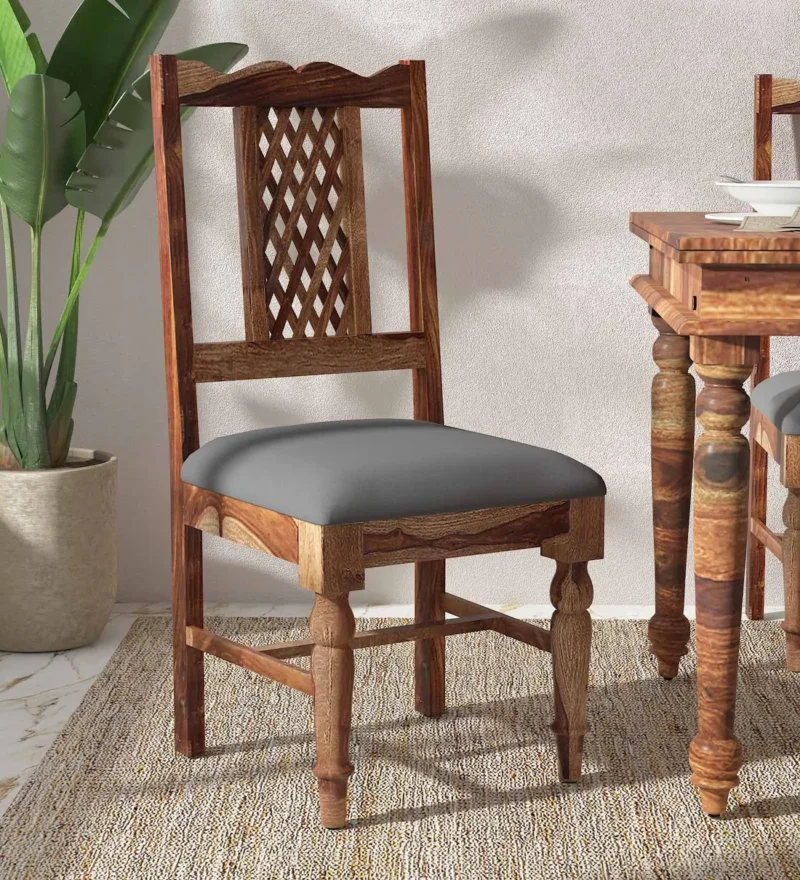 Natural Art & Crafts Krisa Scratch Design Handmade Teak Wood Dining Chair Modern Design, Perfect for Dining Room or Kitchen (Rustic Teak Finish)