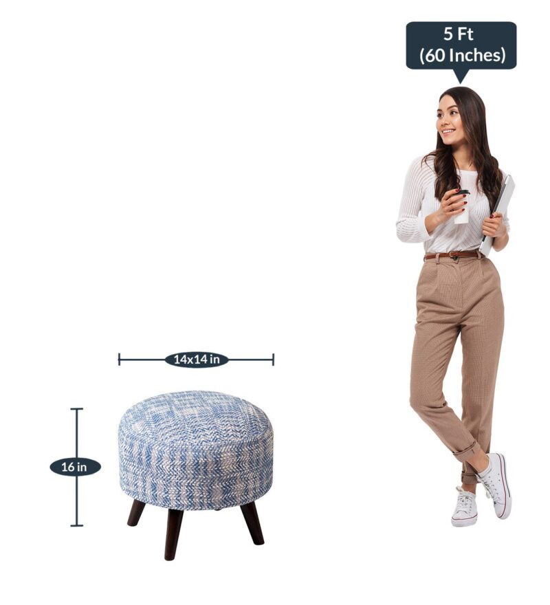 Natural Art & Crafts Slub Soft Upholstery Pouffe & Ottoman Stools Versatile Decorative Seating & Footrest for Living Room, Bedroom (Blue) - Image 2