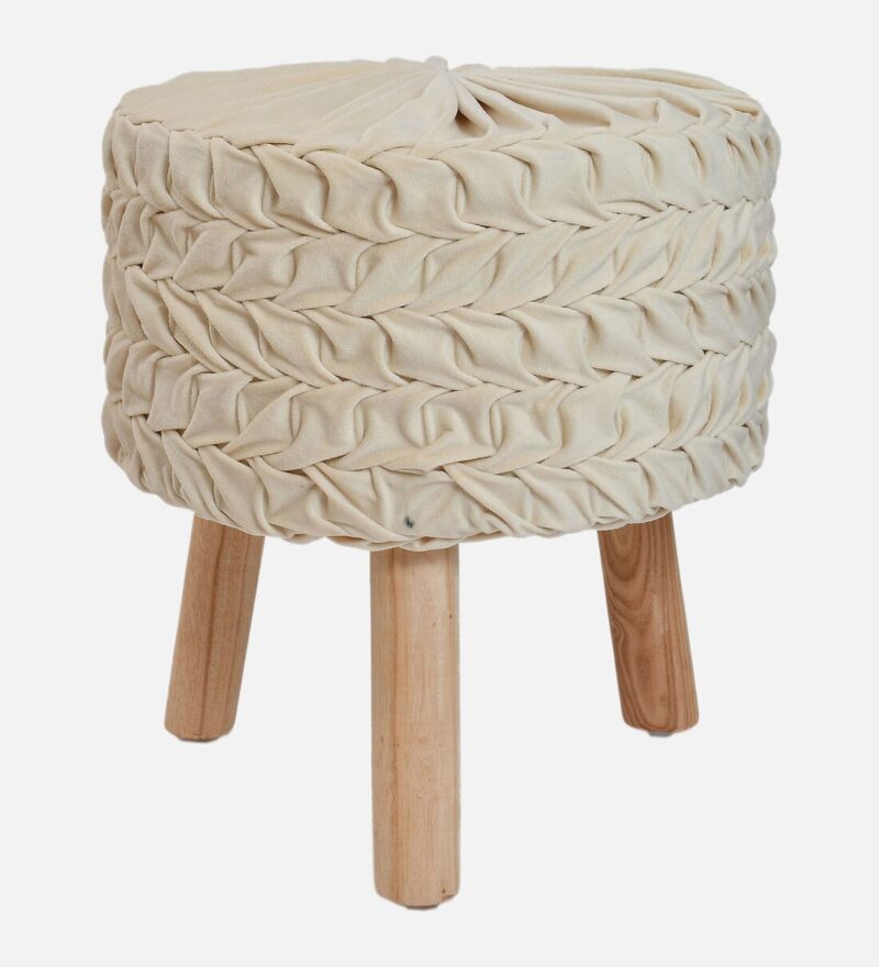 Natural Art & Crafts Smocking Soft Upholstery Pouffe & Ottoman Stools Versatile Decorative Seating & Footrest for Living Room, Bedroom (Cream) - Image 2