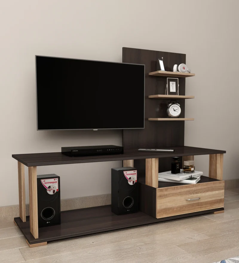 Natural Art & Crafts Compo TV Unit in for Media Console with Storage Stylish Entertainment Center for Living Room (Walnut & Golden Teak Finish)