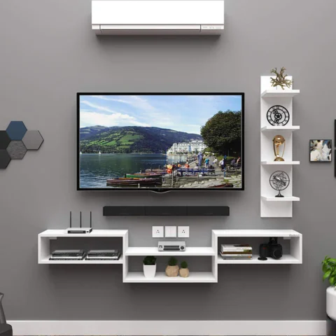 Natural Art & Crafts Kingsley White Finish TV Unit Modern Media Console with Versatile Storage Stylish Entertainment Center for Living Room