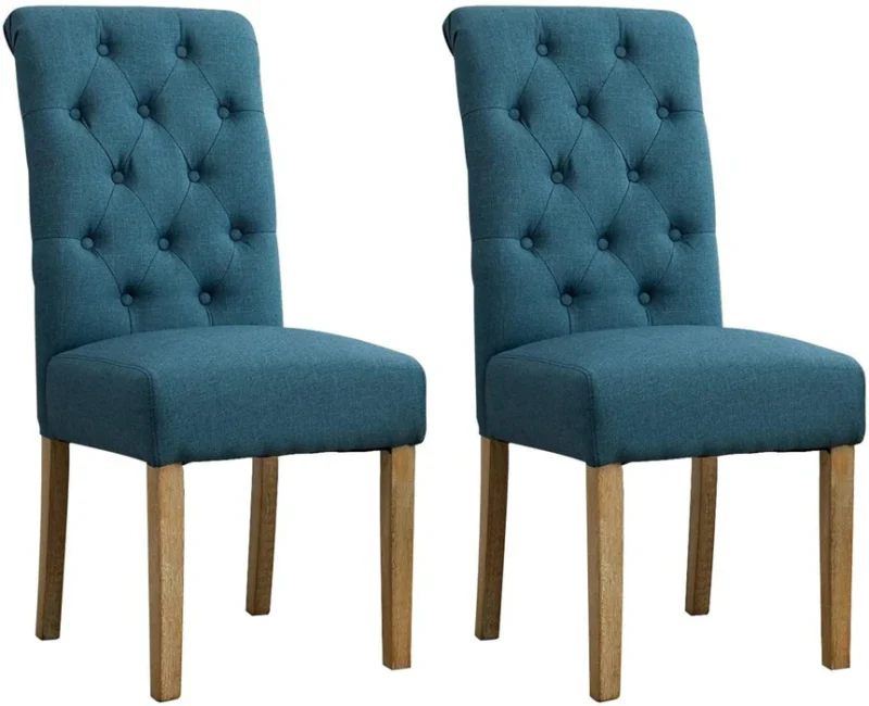 Natural Art & Crafts Button Tufted Parsons Teak Wood Dining Chair (Set of 2) - Image 2