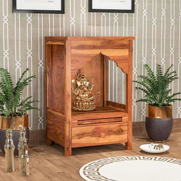 Natural Art & Crafts Handmade Teak Wood Wooden Temple Stylish Decorative Pooja Mandir for Home Unique Indian Altar & Religious