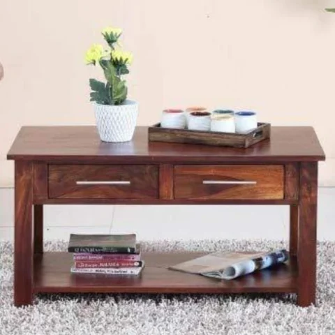 Natural Art & Crafts Handmade Solid Wood 2 Drawer & Top Storage Coffee Table