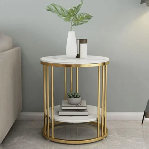 Natural Art & Crafts Spiffy Metal Round End Table Modern Side Table for Living Room, Elegant Accent Table (Golden)