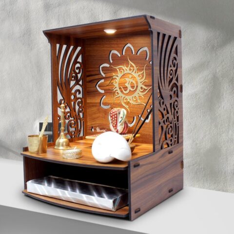 Natural Art & Crafts Beautiful Laabh Traditional Handmade Wooden Pooja Temple for Daily Prayers (Brown)