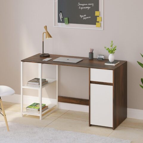 Natural Art & Crafts Corbyn Handmade Scholar Study Laminated Board Top Office Computer Table Desk with Drawer Shelves Storage for Adults Kids Students