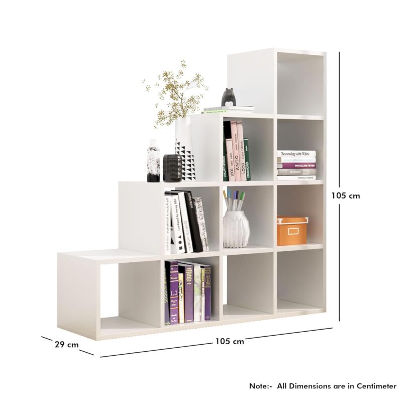 Natural Art & Crafts Modern 6 Layer Ladder Handmade Engineered Wood Bookshelf Rack for Library Home or Office (White) - Image 2