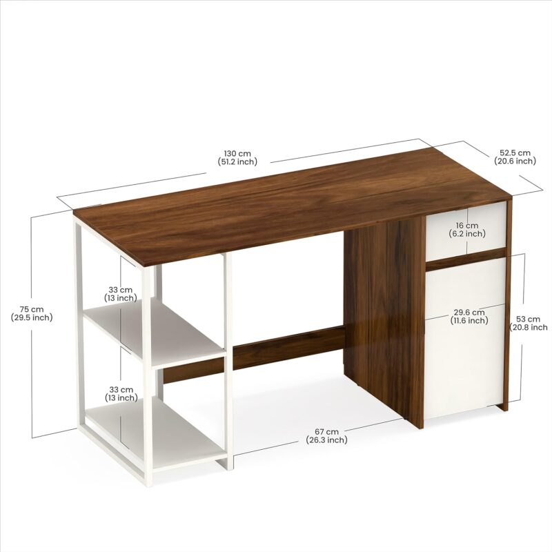 Natural Art & Crafts Corbyn Handmade Scholar Study Laminated Board Top Office Computer Table Desk with Drawer Shelves Storage for Adults Kids Students - Image 3