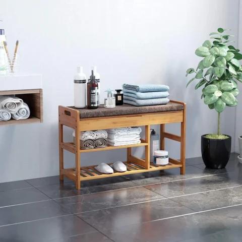 Natural Art & Crafts Entryway 3-Tier Organizer Shoe Rack Bench for Boots