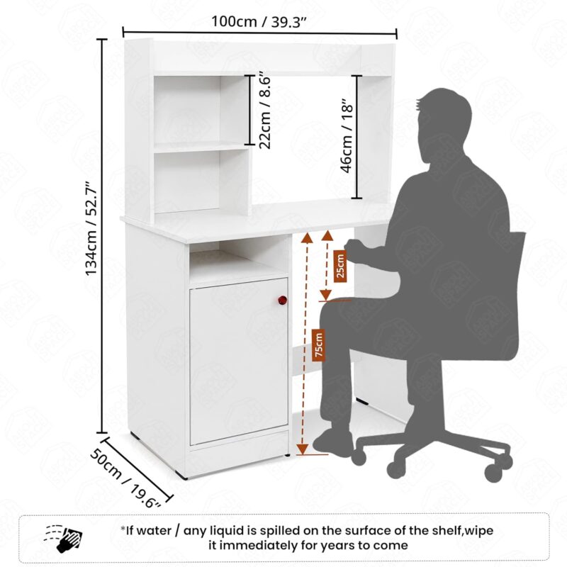 Natural Art & Crafts Murray Handmade Scholar Study & Office Desk with Hutch & Bottom ( White ) - Image 4