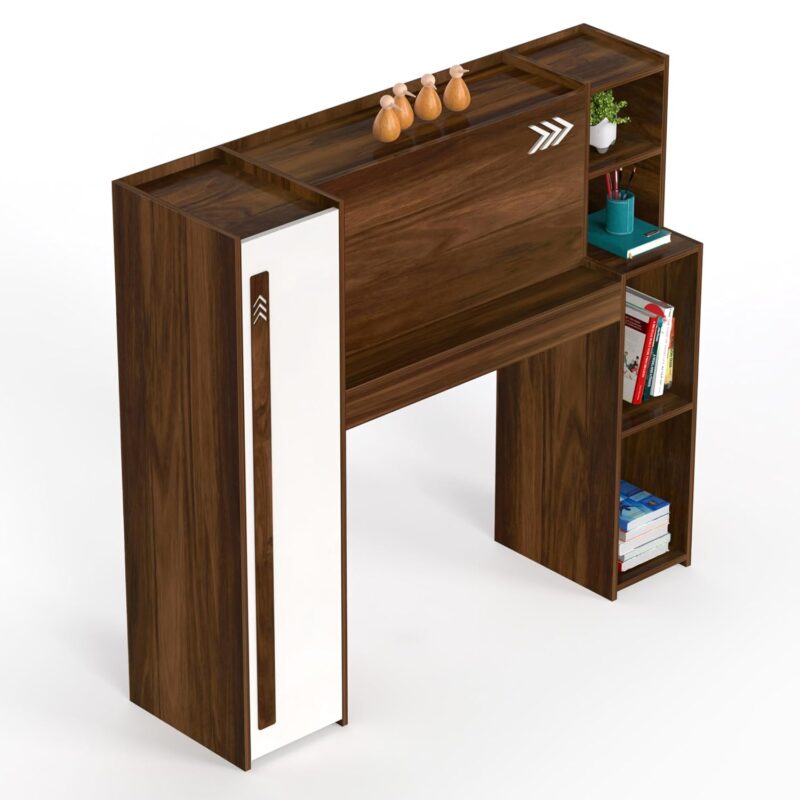 Natural Art & Crafts Walden Handmade Scholar Study Laptop Table & Office Desk with 5 Racks (Brown Maple & White) - Image 3