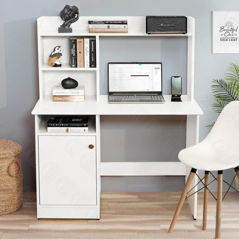Natural Art & Crafts Murray Handmade Scholar Study & Office Desk with Hutch & Bottom ( White ) - Image 2