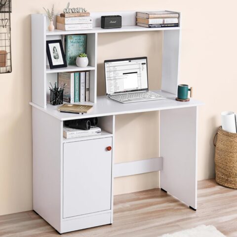 Natural Art & Crafts Murray Handmade Scholar Study & Office Desk with Hutch & Bottom ( White )