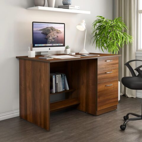 Natural Art & Crafts Multipurpose Handmade Engineered Wood Scholar Study & Office Desk with 3 Drawers Storge Rack ( Brown )