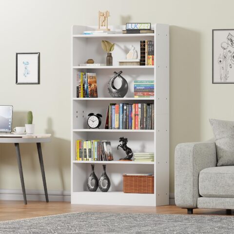 Natural Art & Crafts 6 Tier Handmade Engineered Wood Bookshelf Rack for Library Home or Office (White)