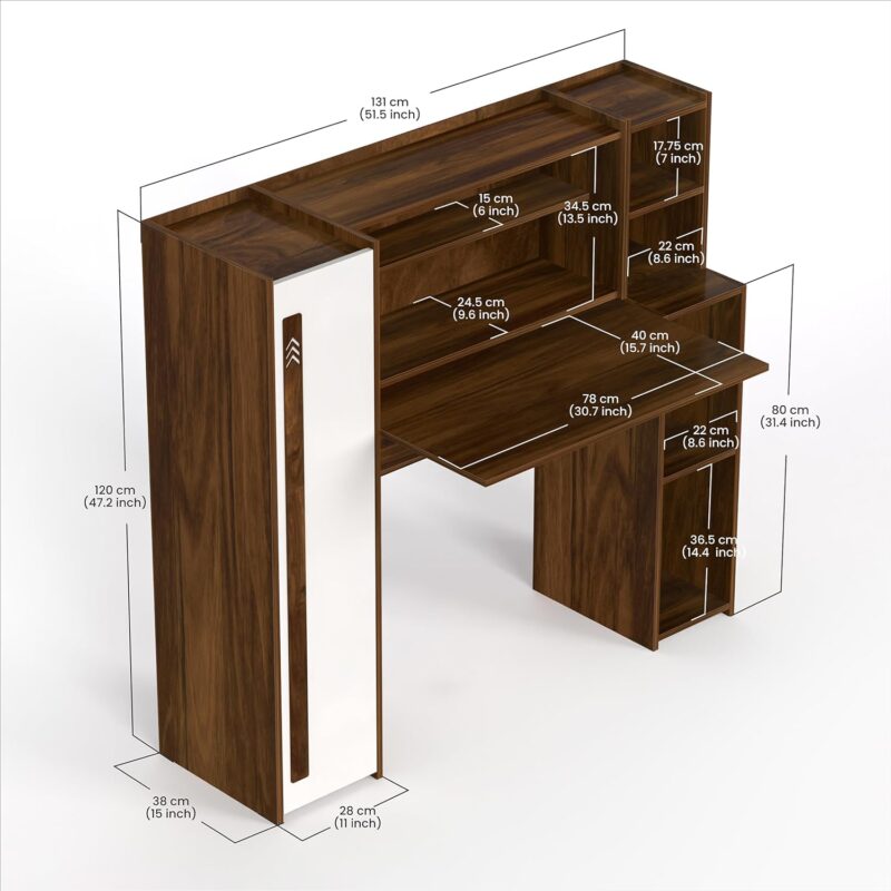 Natural Art & Crafts Walden Handmade Scholar Study Laptop Table & Office Desk with 5 Racks (Brown Maple & White) - Image 4