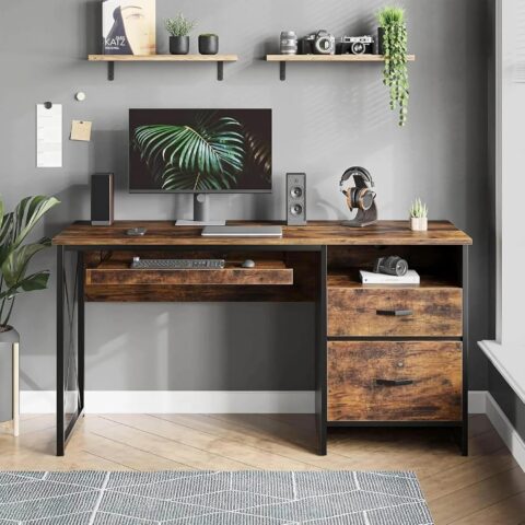 Natural Art & Crafts Spacious Handmade Engineered Wood Laptop & Desk Table with Two Drawers and Storage (Antique Black)