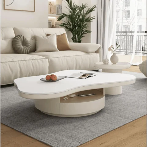Natural Art & Crafts Craggy Modern Butterfly Design Coffee Table With Convenient Storage 1 Drawer ( White )