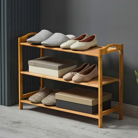 Natural Art & Crafts 3-Tier Bamboo Shoe Rack Bench Durable Wooden Shoe Organizer with Seat for Entryway