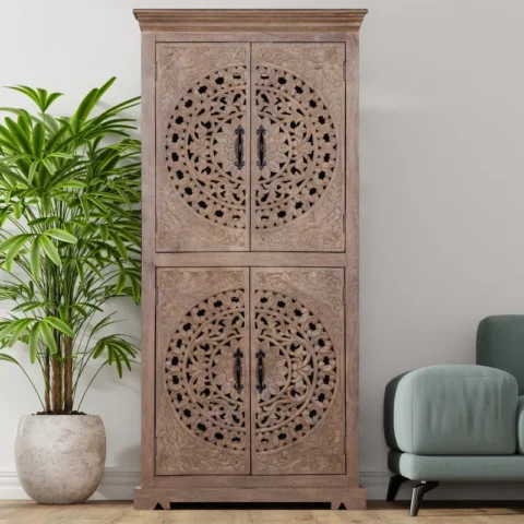 Natural Art & Crafts Santillanes Teak Wood Multipurpose Storage Wardrobes & Dressers for Elegant Bedroom Storage Solution with 2 Doors (Antique)