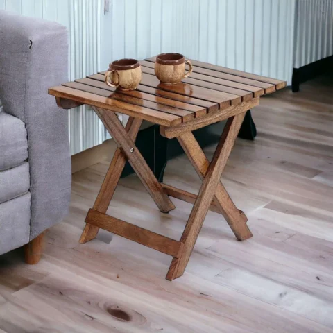 Natural Art & Crafts Modern Contemporary Foldable Mango Wood End Table Versatile & Stylish Accent Table for Living Room