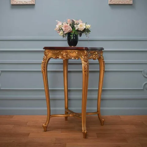 Natural Art & Crafts Elegant Carved End Table in Teak Wood Handcrafted Decorative Side Table for Living Room & Rustic Home Decor
