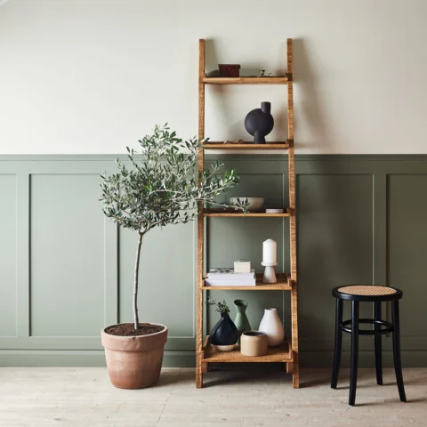 Natural Art & Crafts Tamaka Handmade Teak Wood Ladder Bookcase for Home & Office
