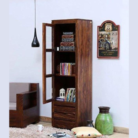 Natural Art & Crafts Handmade Book Case in Provincial Finishing Included Drawers (Teak Wood)