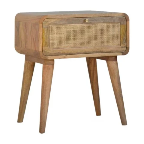 Natural Art & Crafts Decoy Acacia Wood Rattan Bedside Table with 1 Drawer Rustic Nightstand for Bedroom Decor