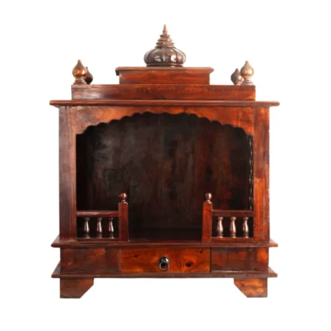 Natural Art & Crafts Camellia Traditional Handmade Wooden Pooja Temple with Storage for Daily Prayers (Brown)
