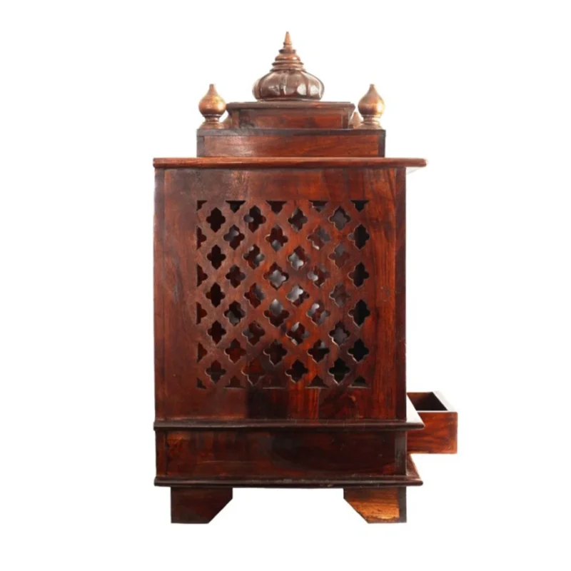 Natural Art & Crafts Camellia Traditional Handmade Wooden Pooja Temple with Storage for Daily Prayers (Brown) - Image 3