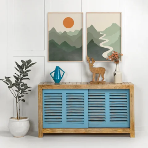 Natural Art & Crafts Anagi Handmade Teak Wood Shoe Rack Cabinet with 2 Doors Stylish Storage Solution for Home Entryway