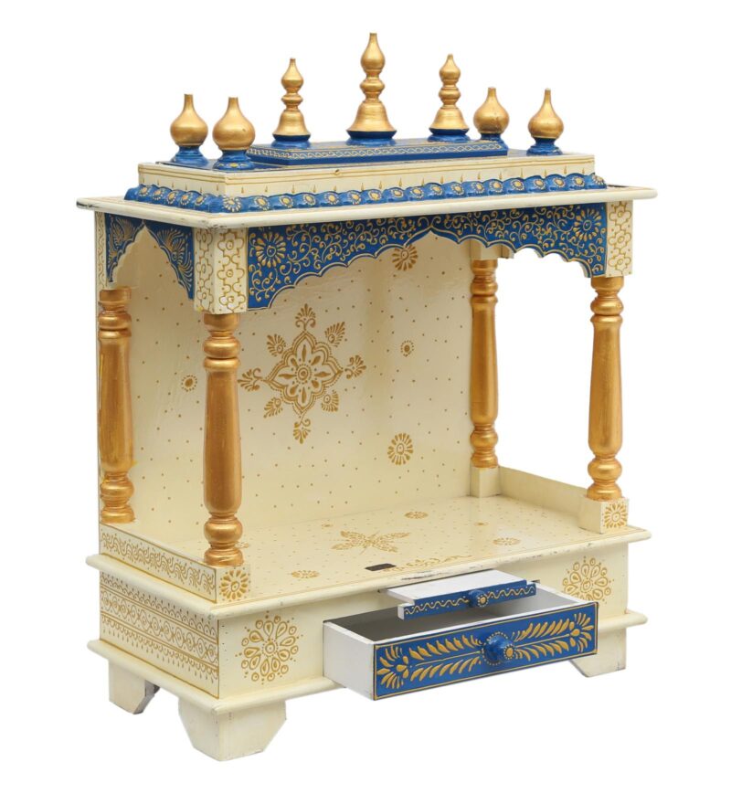 Natural Art & Crafts Indian Culture Traditional Handmade Wooden Pooja Temple for Daily Prayers (White) - Image 3