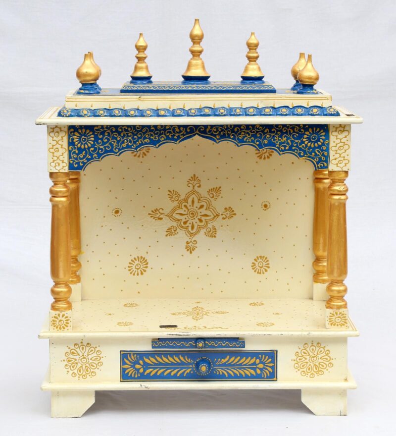 Natural Art & Crafts Indian Culture Traditional Handmade Wooden Pooja Temple for Daily Prayers (White) - Image 2