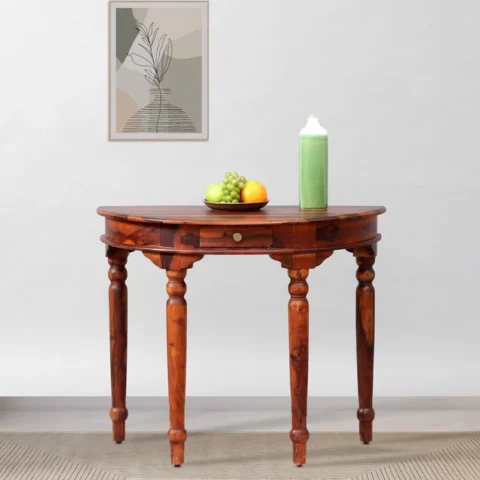 Natural Art & Crafts D-Shape Vintage Teak Wood Console Table ( Brown )