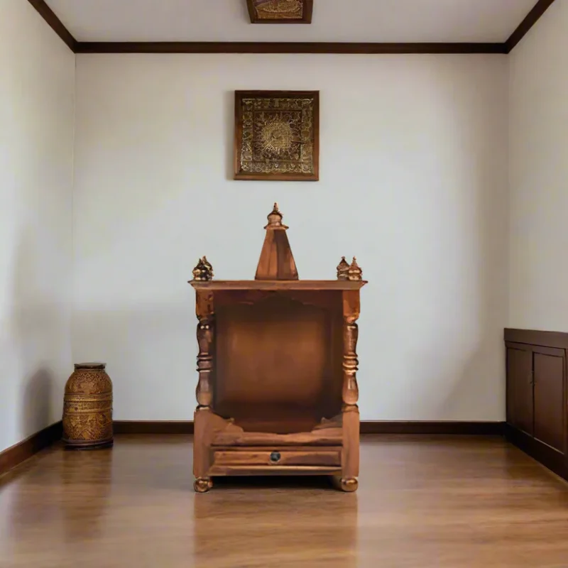 Natural Art & Crafts Housewarming Traditional Handmade Wooden Pooja Temple for Daily Prayers (Brown)