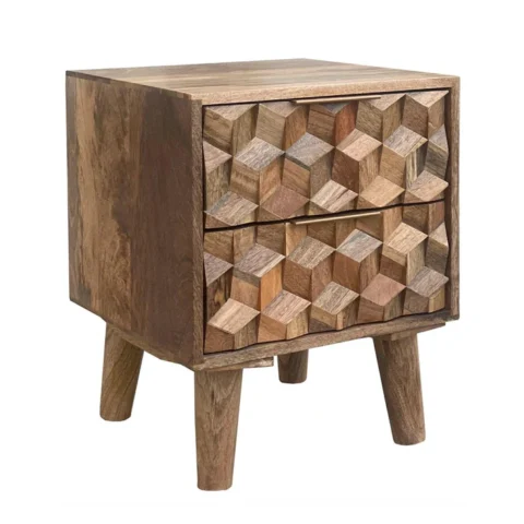 Natural Art & Crafts Nucleus Carved Mango Wood Bedside Table