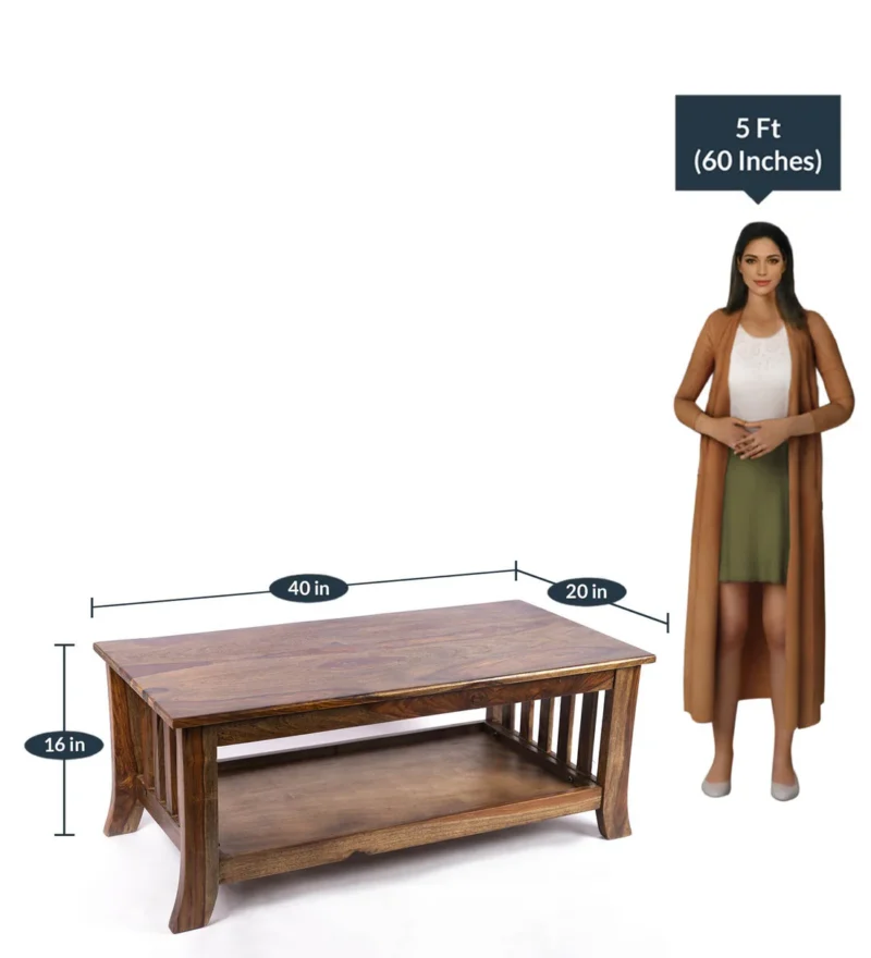 Natural Art & Crafts Rubi Handmade Teak Wood Coffee Table with 1 Shelf (Teak Finish) - Image 2