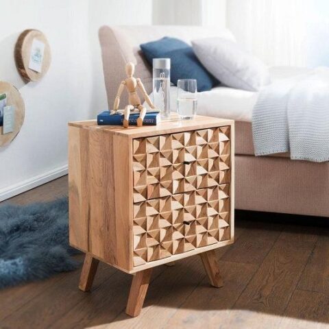 Natural Art & Crafts Modern Bedside Table for Living Room (Natural Finish)